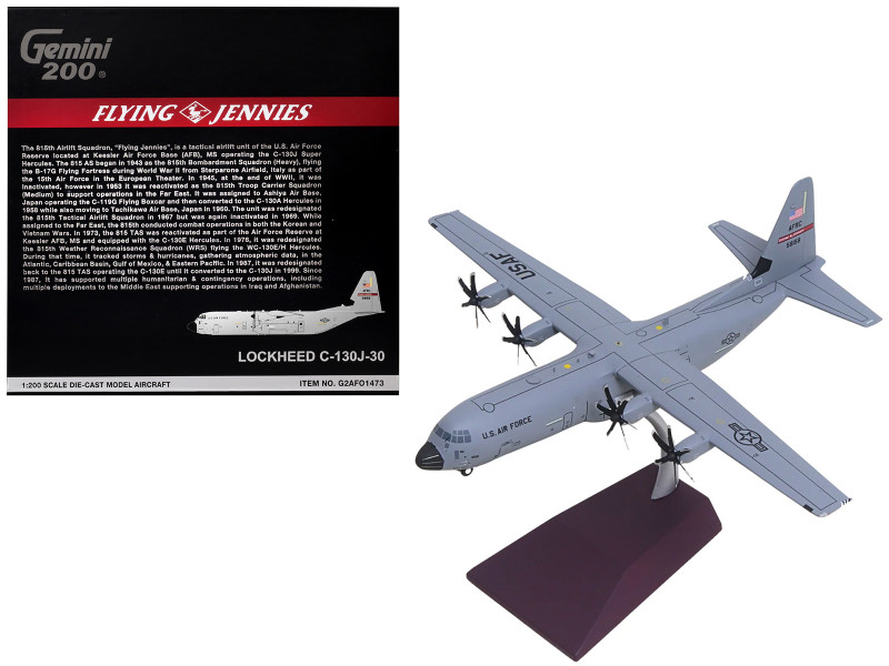 Lockheed C-130J-30 Super Hercules Transport Aircraft 05-8158 Flying Jennies 815th Airlift Squadron Keesler Air Force Base United States Air Force Gemini 200 Series 1/200 Diecast Model GeminiJets G2AFO1473