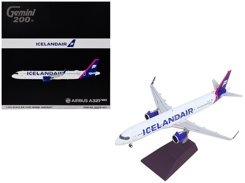 Airbus A321neo Commercial Aircraft Icelandair TF-IAA White with Blue and Pink Tail Gemini 200 Series 1/200 Diecast Model GeminiJets G2ICE1401