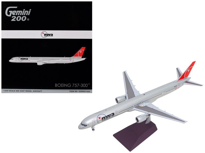 Boeing 757-300 Commercial Aircraft Northwest Airlines N587NW Silver with Red Tail Gemini 200 Series 1/200 Diecast Model GeminiJets G2NWA1422