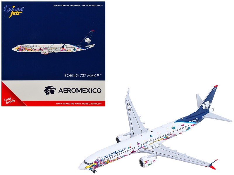 Boeing 737 MAX 9 Commercial Aircraft Aeromexico - Kukulcan XA-GQS White with Graphics and Blue Tail 1/400 Diecast Model GeminiJets GJ2316
