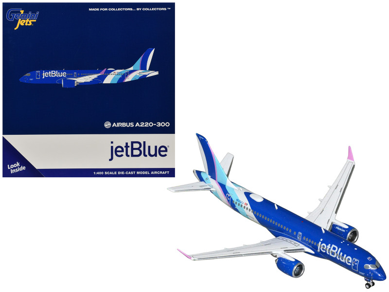Airbus A220-300 Commercial Aircraft JetBlue Airways N3241J Blue with Striped Tail 1/400 Diecast Model GeminiJets GJ2338