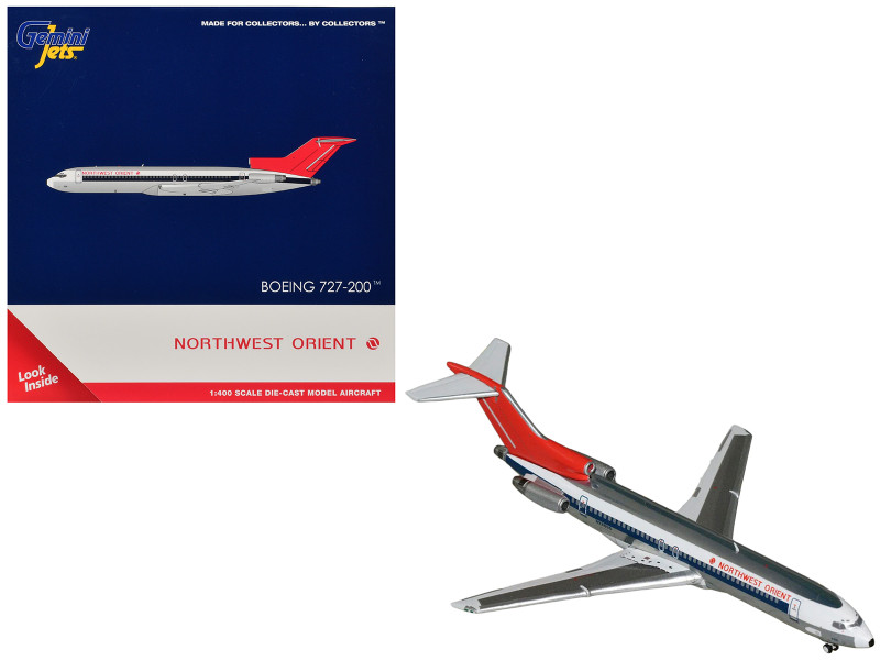 Boeing 727-200 Commercial Aircraft Northwest Orient N298US Silver with White Stripes and Red Tail 1/400 Diecast Model GeminiJets GJ2354