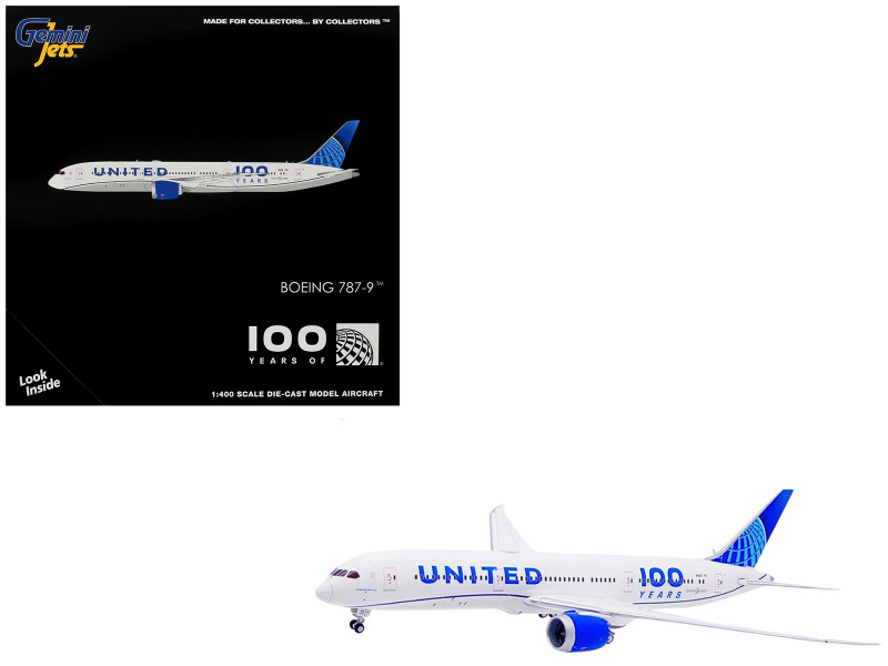 Boeing 787-9 Commercial Aircraft United Airlines 100 Years N61101 White with Blue Tail 1/400 Diecast Model GeminiJets GJUAL2228
