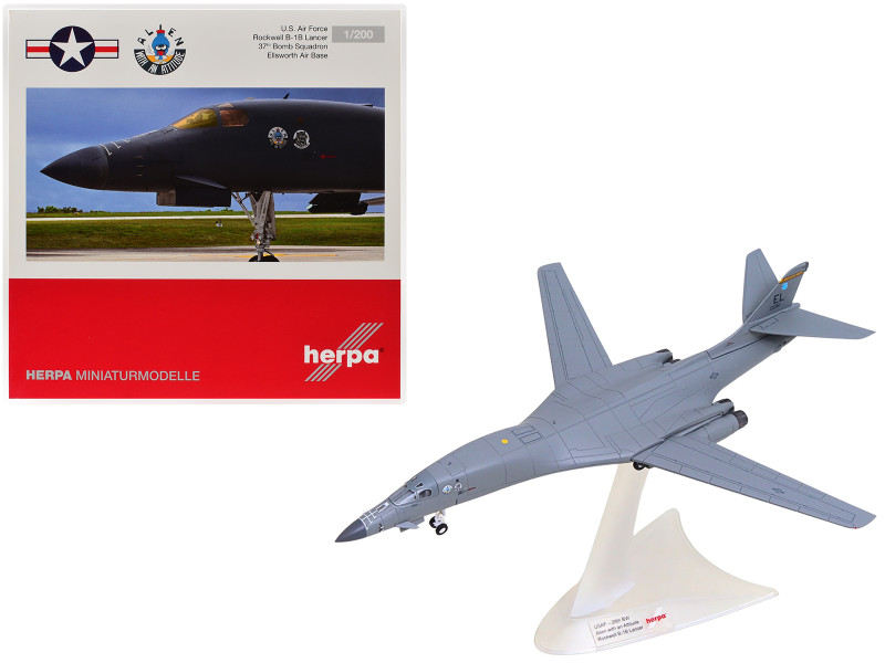 Rockwell B 1B Lancer Bomber Aircraft 86 0108 37th Bomb Squadron Ellsworth Air Force Base Alien with an Attitude WT001 United States Air Force 1/200 Diecast Model Airplane Herpa HE573658