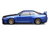 Nissan Skyline GT R R34 V Spec II RHD Right Hand Drive Bayside Blue Metallic with Carbon Hood Senior 64 Series 1/64 Diecast Model Car MotorHelix M63450-HK