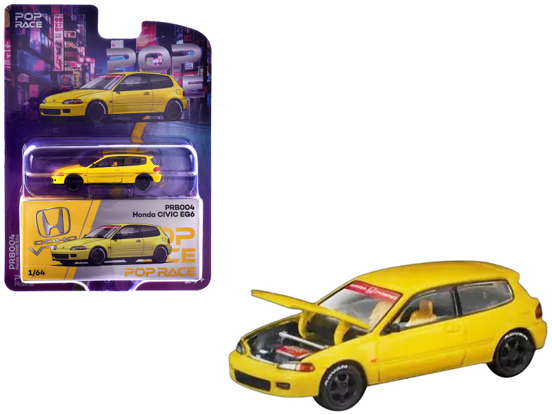 Honda Civic EG6 RHD Right Hand Drive Yellow Vancouver 2026 Event Edition 1/64 Diecast Model Car Pop Race PRB004