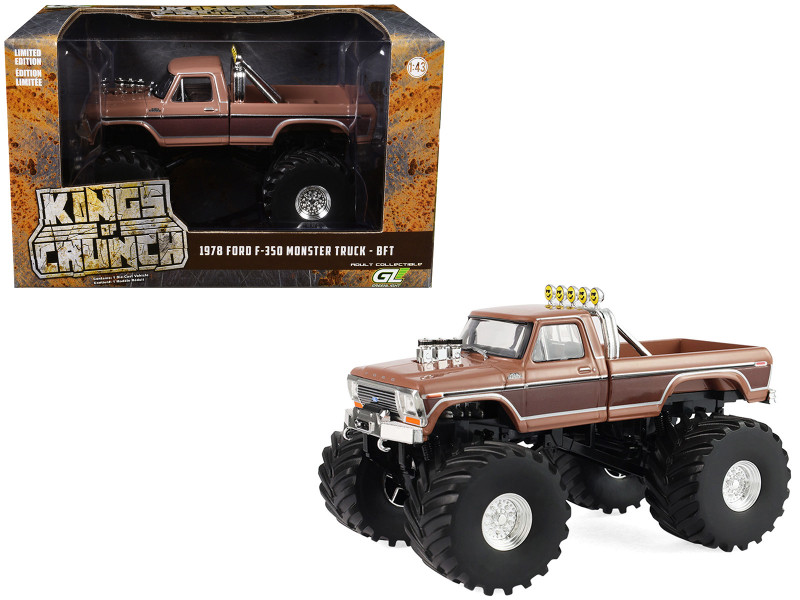 1978 Ford F 350 Monster Truck with 66 Inch Tires BFT Brown Two Tone Kings of Crunch Series 1/43 Diecast Model Car Greenlight 88051