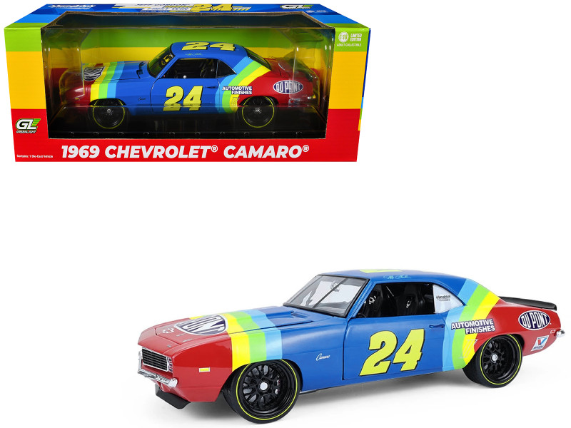 1969 Chevrolet Camaro #24 Jeff Gordon Hendrick Motorsports First Win Tribute Blue and Red with Rainbow Stripes 1/18 Diecast Model Car Highway 61 HWY-18052