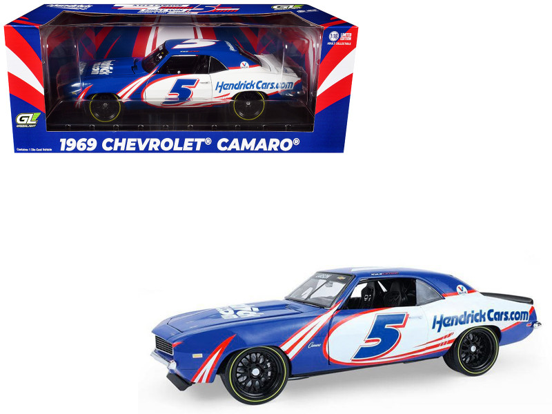 1969 Chevrolet Camaro #5 Kyle Larson Hendrick Motorsports First Win Tribute Blue and White with Graphics 1/18 Diecast Model Car Highway 61 HWY-18053