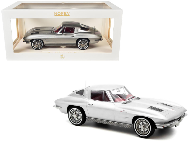 1963 Chevrolet Corvette Sting Ray Sebring Silver Metallic with Red Interior 1/18 Diecast Model Car Norev 189052