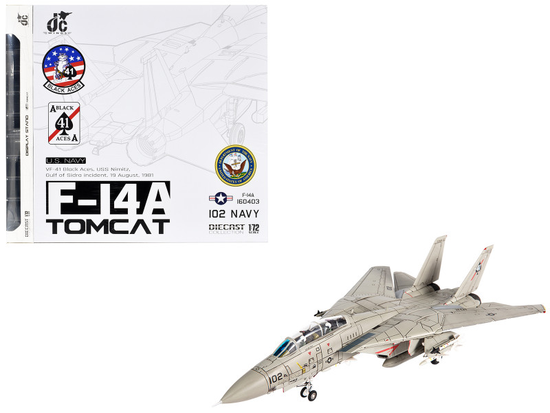 Grumman F 14A Tomcat Fighter Aircraft VF 41 Black Aces USS Nimitz Gulf of Sidra 1981 United States Navy 1/72 Diecast Model JC Wings JCW-72-F14-017