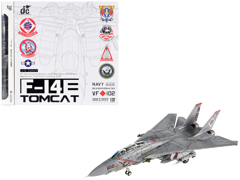 Grumman F 14B Tomcat Fighter Aircraft VF 102 Diamondbacks Operation Enduring Freedom 2001 United States Navy 1/72 Diecast Model JC Wings JCW-72-F14-024