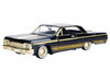1964 Chevrolet Impala Lowrider Black with Gold Graphics and Wheels Midnight Eclipse Series 1/24 Diecast Model Car Motormax 79202BK