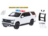 2025 Chevrolet Tahoe PPV White Builder s Kit with Flashing Light Bar and Front and Rear Lights and Sounds 1/24 Diecast Model Car Motormax 79623W