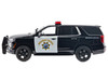 2025 Chevrolet Tahoe PPV CHP California Highway Patrol Black and White with Flashing Light Bar and Front and Rear Lights and Sounds 1/24 Diecast Model Car Motormax 79629