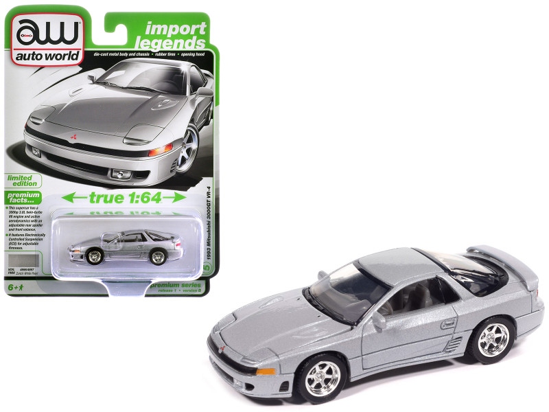 1993 Mitsubishi 3000GT VR-4 Zurich White Silver Metallic Import Legends Series 1/64 Diecast Model Car Auto World 64532-AWSP214B
