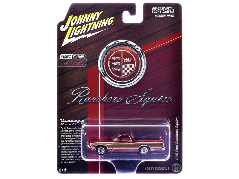 1970 Ford Ranchero Squire Red with Woodgrain Sides Hobby Exclusive Series Limited Edition to 2520 pieces Worldwide 1/64 Diecast Model Car Johnny Lightning JLSP441