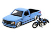 1993 Chevrolet 454 SS Pickup Truck Harley Davidson Light Blue and 2007 Harley-Davidson XL 1200N Nightster Motorcycle Light Blue H-D Custom Series 1/24 Diecast Model Car Maisto 32276-CBL