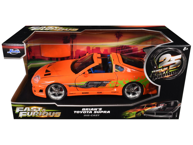 Brian's Toyota Supra Orange with Graphics Fast & Furious 25th Anniversary Series 1/24 Diecast Model Car Jada 97168-25TH