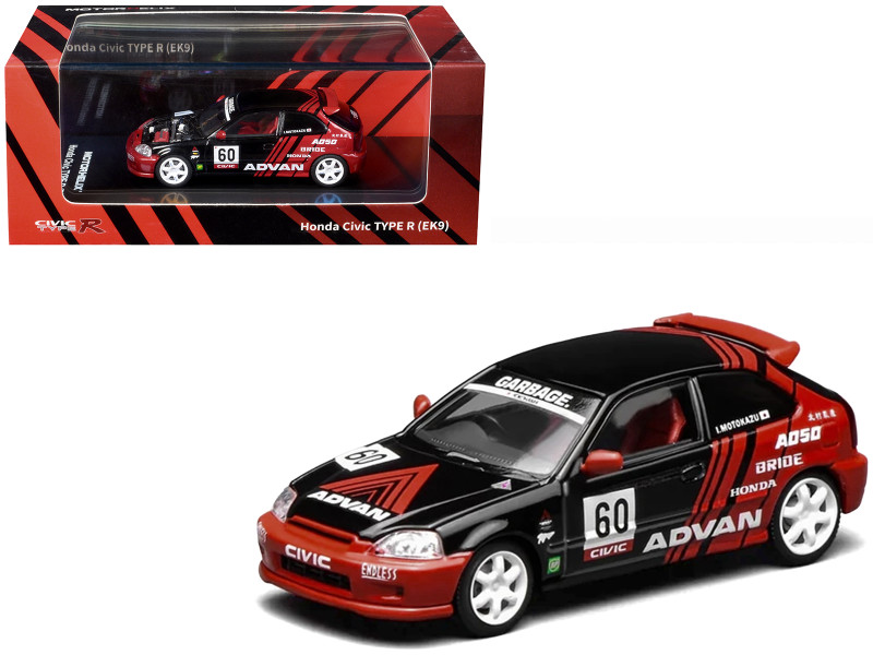 Honda Civic Type R (EK9) RHD Right Hand Drive #60 Advan Black and Red 1/64 Diecast Model Car MotorHelix M65026