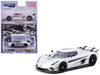 Koenigsegg Regera Silver Metallic with Blue Accents and Collectible Tarmac Cards Global64 Series 1/64 Diecast Model Car Tarmac Works T64G-TL017-SL