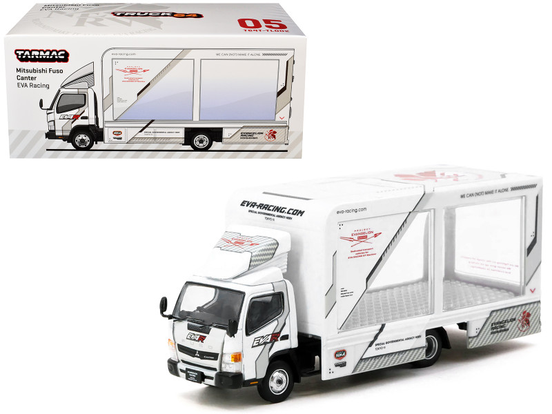 Mitsubishi Fuso Canter Mobile Display Truck RHD Right Hand Drive EVA Racing White with Graphics Truck64 Series 1/64 Diecast Model Car Tarmac Works T64T-TL002-EVA