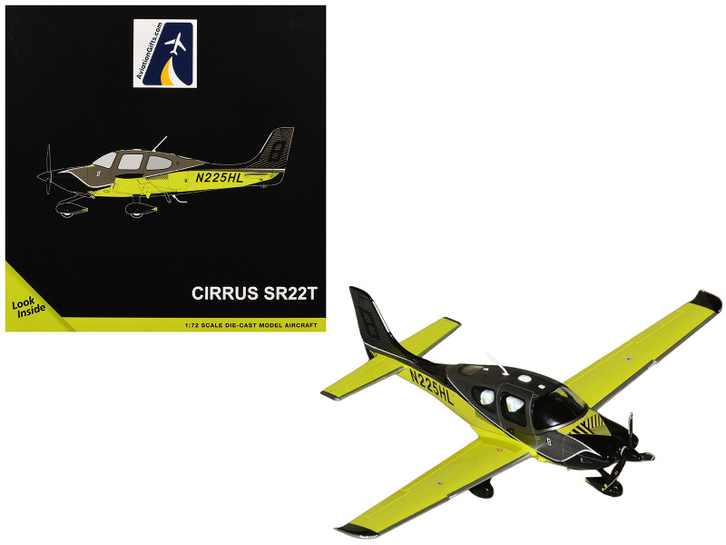 Cirrus SR22T Composite Aircraft N225HL Black and Neon Green Gemini General Aviation Series 1/72 Diecast Model GeminiJets GGCIR022