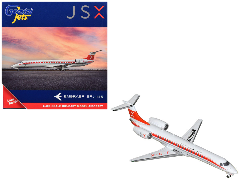 Embraer ERJ-145 Commercial Aircraft "JSX" (N960JX) White with Red Stripes and Tail 1/400 Diecast Model Airplane by GeminiJets GJJSX2403