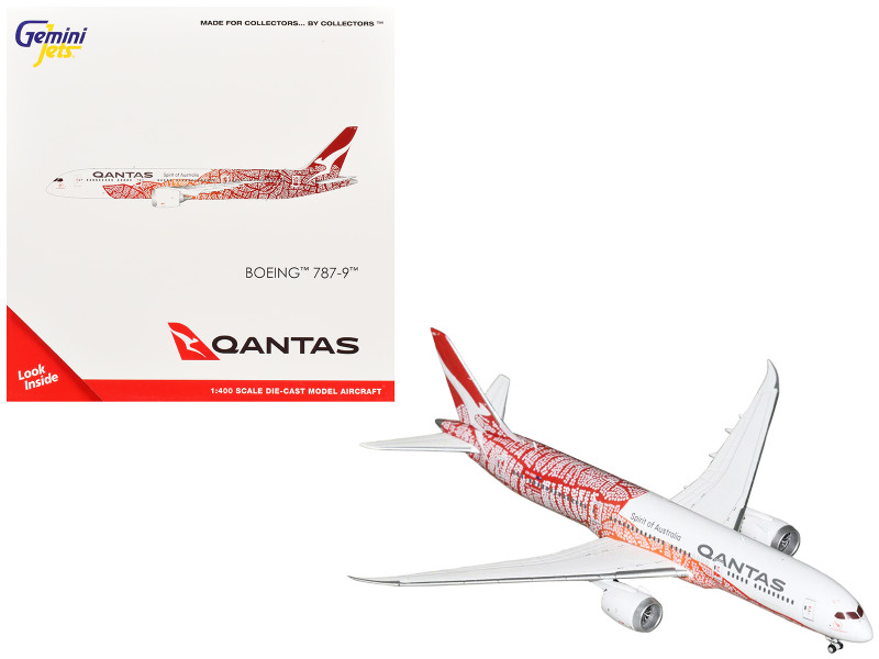 Boeing 787-9 Commercial Aircraft "Qantas - Yam Dreaming" (VH-ZND) White with Red Graphics 1/400 Diecast Model Airplane by GeminiJets GJQFA2385