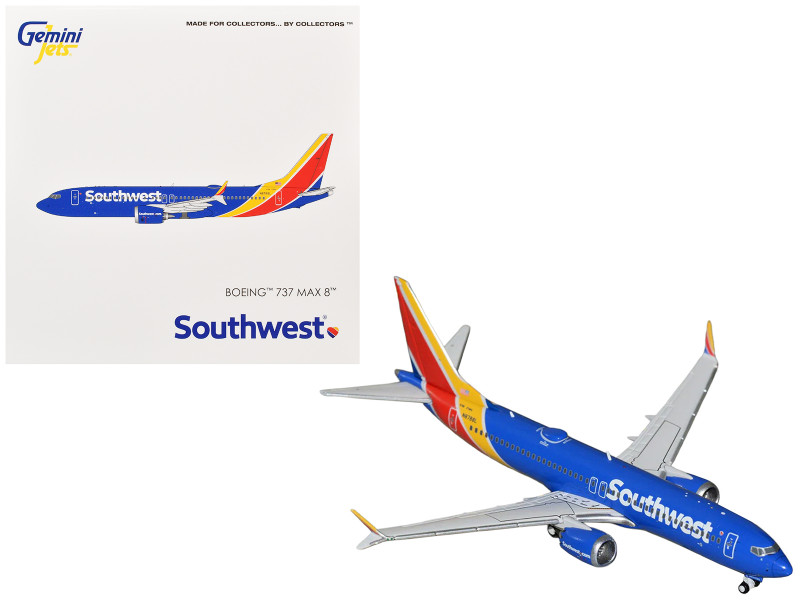 Boeing 737 MAX 8 Commercial Aircraft "Southwest Airlines" (N8788L) Blue with Red and Yellow Stripes 1/400 Diecast Model Airplane GeminiJets GJSWA2372