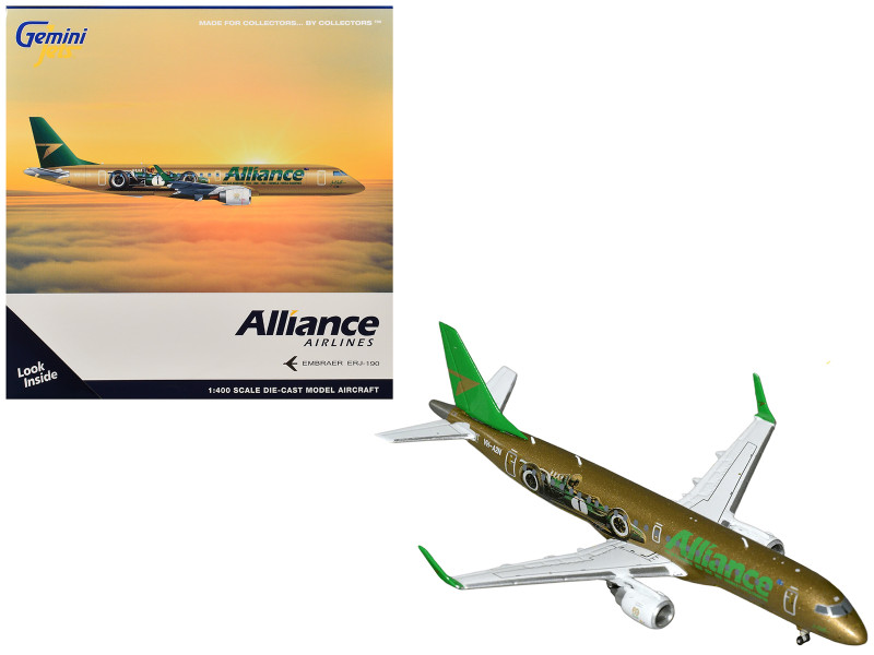 Embraer ERJ-190 Commercial Aircraft "Alliance Airlines - Sir Jack Brabham" (N7620U) Gold Metallic with Graphics 1/400 Diecast Model Airplane by GeminiJets GJUTY2405