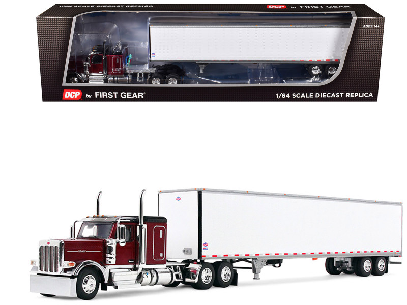 Peterbilt 589 with 58" Flat Top Sleeper and 53' Utility Trailer Legendary Red with Black Top 1/64 Diecast Model DCP/First Gear 60-2171