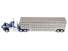Kenworth W900A with 36" Sleeper and 45' Wilson Vintage Livestock Trailer Mariner Blue and White with Silver Trailer 1/64 Diecast Model DCP/First Gear 60-2136