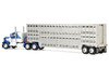 Kenworth W900A with 36" Sleeper and 45' Wilson Vintage Livestock Trailer Mariner Blue and White with Silver Trailer 1/64 Diecast Model DCP/First Gear 60-2136