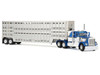 Kenworth W900A with 36" Sleeper and 45' Wilson Vintage Livestock Trailer Mariner Blue and White with Silver Trailer 1/64 Diecast Model DCP/First Gear 60-2136