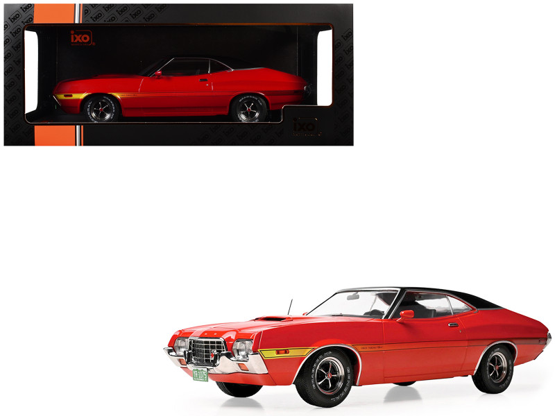 1972 Ford Gran Torino Sport 2-Door Red with Black Vinyl Top 1/18 Diecast Model Car IXO Models 18CMC26322