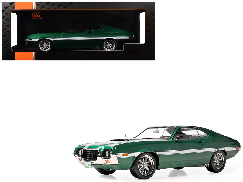 1972 Ford Gran Torino Sport 2-Door Green Metallic with White Stripes 1/18 Diecast Model Car IXO Models18CMC26422
