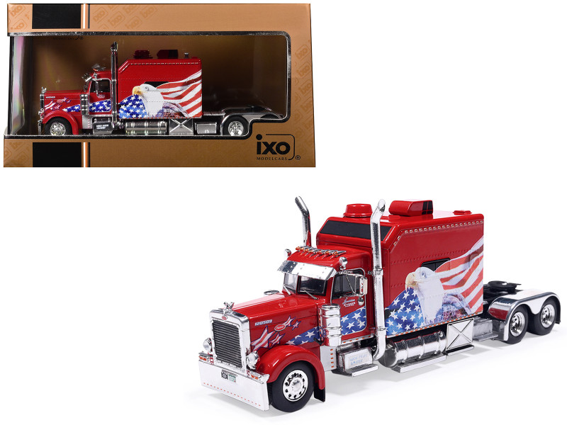 2002 Peterbilt 379 Custom Truck Tractor Red with Patriotic Graphics 1/64 Diecast Model IXO Models 64TR016A