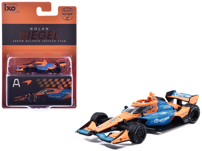 Dallara IndyCar #6 Nolan Siegel NTT Data Arrow McLaren IndyCar Team Road Course Configuration NTT IndyCar Series 2026 1/64 Diecast Model IXO Models IND64046
