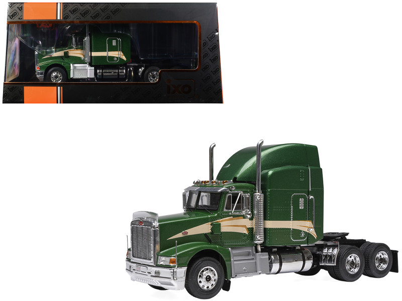 1998 Peterbilt 377 A/E Truck Tractor Green Metallic with Beige Stripes 1/43 Diecast Model IXO Models TR23222