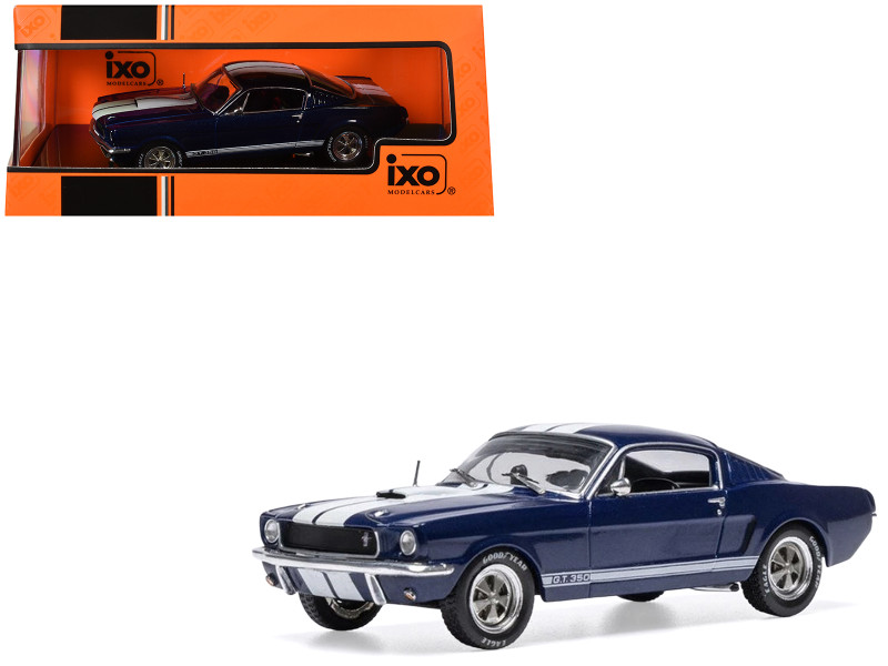 1965 Shelby GT350 Dark Blue Metallic with White Stripes 1/43 Diecast Model IXO Models CLC613N22
