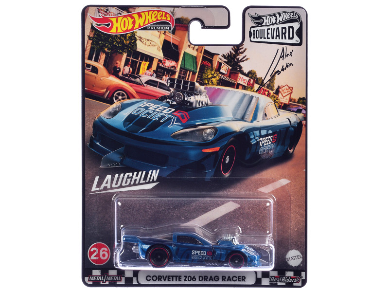 Chevrolet Corvette Z06 Drag Racer Speed Society Blue Metallic with Graphics Boulevard Series Diecast Model Car Hot Wheels GRL96