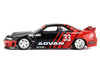 Nissan Skyline GT-R R33 Kaido Works RHD Right Hand Drive #33 ADVAN Black and Red Designed by Jun Imai Kaido House Special 1/64 Diecast Model Car Mini GT KHMG191