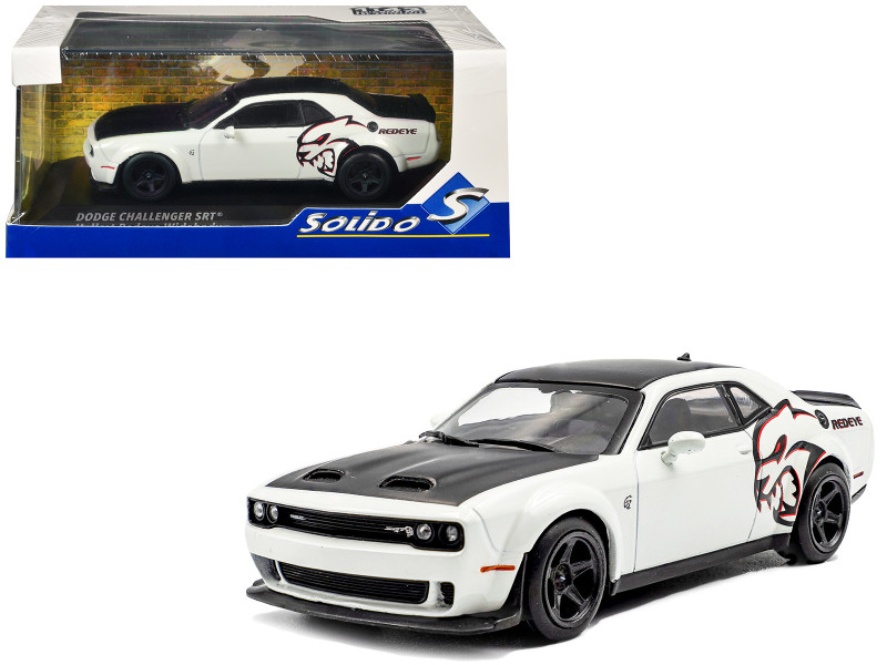 2020 Dodge Challenger SRT Hellcat Redeye Widebody White Knuckle with Matt Black Hood and Top 1/43 Diecast Model Car Solido S4310309