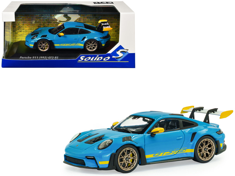 2023 Porsche 911 (992) GT3 RS Tribute to 24 Hours of Daytona 2003 Riviera Blue with Yellow Stripes 1/43 Diecast Model Car Solido S4314803