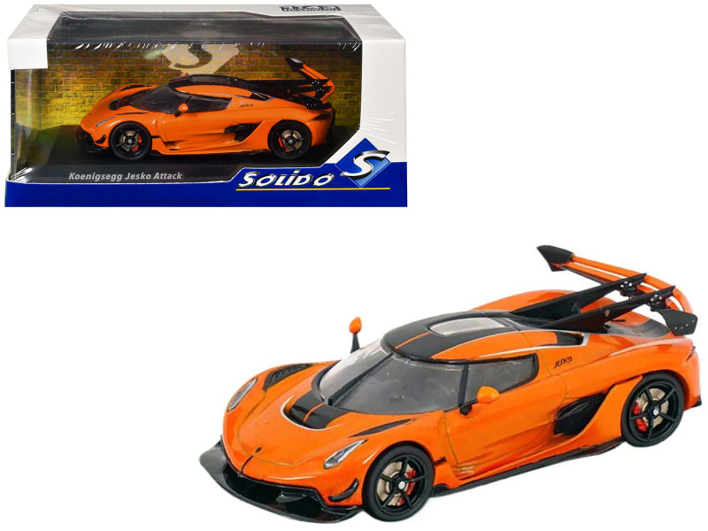 Koenigsegg Jesko Attack Tang Orange Metallic with Black Stripes 1/43 Diecast Model Car Solido S4312603