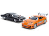 Dom's 1970 Dodge Charger R/T Black and Brian's Toyota Supra Orange with Graphics Set of 2 Cars Fast & Furious 25th Anniversary Fast & Furious Series 1/24 Diecast Model Cars Jada 37542