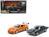 Dom's 1970 Dodge Charger R/T Black and Brian's Toyota Supra Orange with Graphics Set of 2 Cars Fast & Furious 25th Anniversary Fast & Furious Series 1/24 Diecast Model Cars Jada 37542
