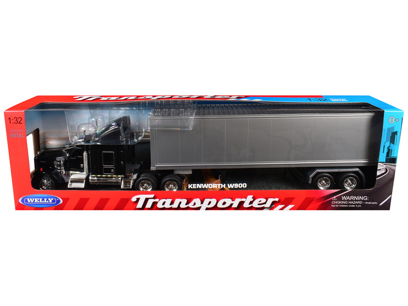 Kenworth W900 Truck Black with Gray Container 1/32 Diecast Model Welly 32663W-BK