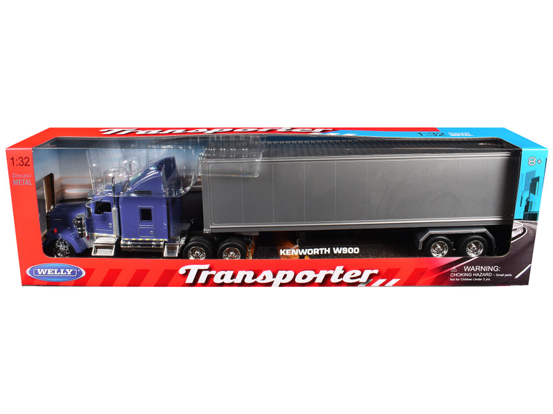 Kenworth W900 Truck Blue with Gray Container 1/32 Diecast Model Welly 32663W-BL